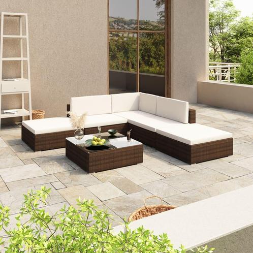 vidaXL 6-delige Loungeset met kussens poly rattan bruin, Tuin en Terras, Tuinsets en Loungesets, Loungeset, Nieuw, 6 zitplaatsen