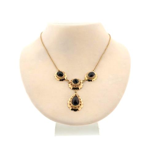 Antiek gouden collier met granaat stenen | 45 cm (vintage), Sieraden, Tassen en Uiterlijk, Kettingen, Overige kleuren, Gebruikt