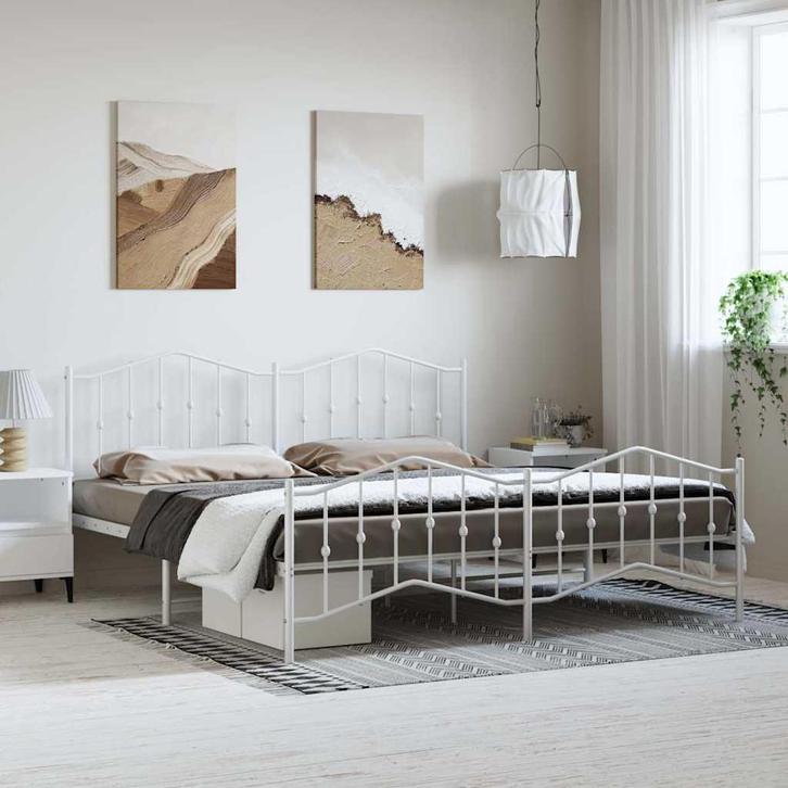 vidaXL Bedframe met hoofd- en voeteneinde metaal wit 193x203, Huis en Inrichting, Slaapkamer | Bedden, Wit, Nieuw, Metaal, Tweepersoons