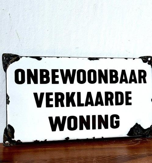 Emaille bord - No reserve-Emaille bord Onbewoonbaar, Antiek en Kunst, Antiek | Wandborden en Tegels