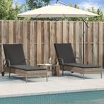vidaXL Ligstoelen 2 st met kussens poly rattan grijs, Verzenden, Nieuw
