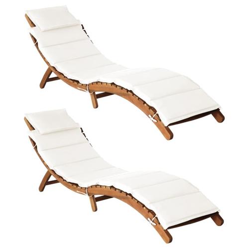 vidaXL Ligstoelen met kussens 2 st massief acaciahout, Tuin en Terras, Ligbedden, Nieuw, Verzenden