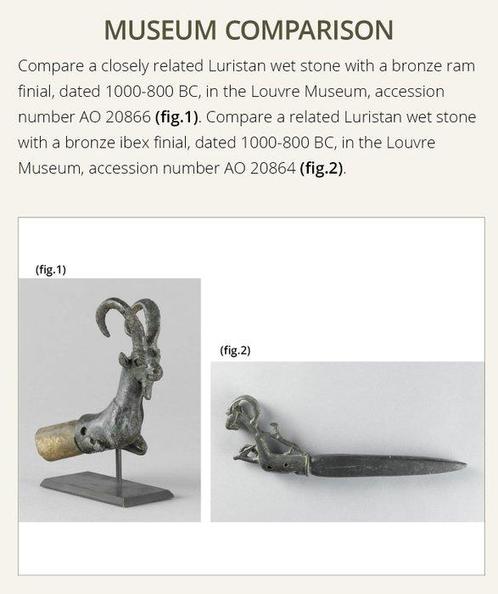 IJzertijd Zandsteen BRONZEN ‘RAM’ WETSSTEEN FINIAL - CIRCA, Verzamelen, Mineralen en Fossielen