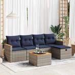 vidaXL 6-delige Loungeset met kussens poly rattan grijs, Tuin en Terras, 6 zitplaatsen, Nieuw, Loungeset, Verzenden