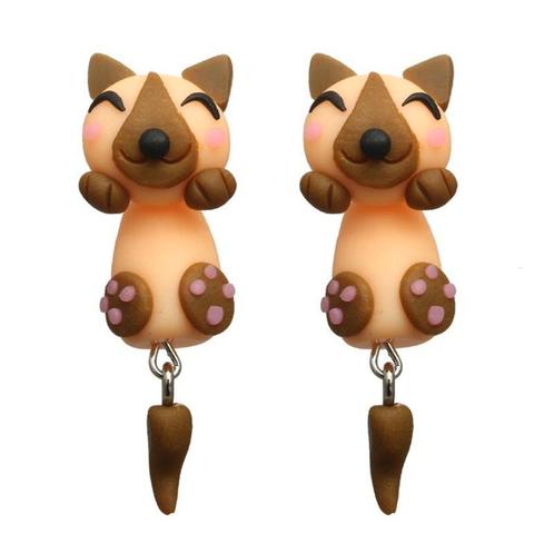 Fako Bijoux® - Oorbellen - Dansende Hond - Roze/Bruin, Sieraden, Tassen en Uiterlijk, Oorbellen, Verzenden
