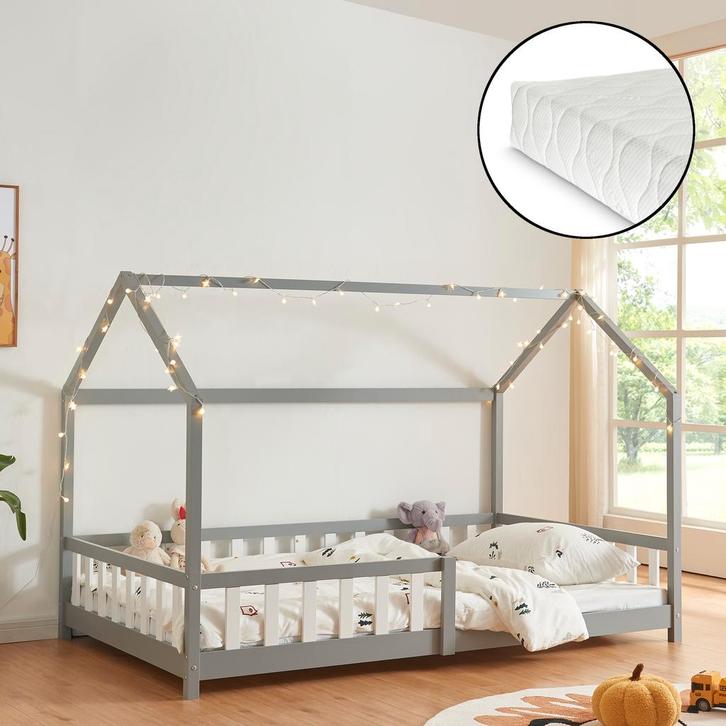 Kinderbed Hesel huisbed met matras en uitvalbeveiliging 120x, Kinderen en Baby's, Kinderkamer | Bedden, Verzenden
