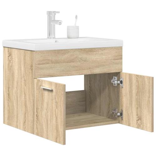 vidaXL Wastafelmeubel met inbouwwastafel en kraan Sonoma, Huis en Inrichting, Badkamer | Badkamermeubels, Nieuw, Verzenden