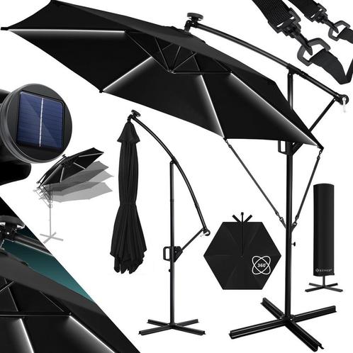 Zweefparasol XL - diameter 350cm - met LED op zonne-energie, Tuin en Terras, Tuinsets en Loungesets, Verzenden