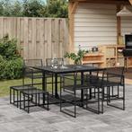 vidaXL 9-delige Tuinset poly rattan zwart, Nieuw, 8 zitplaatsen, Tuinset, Verzenden