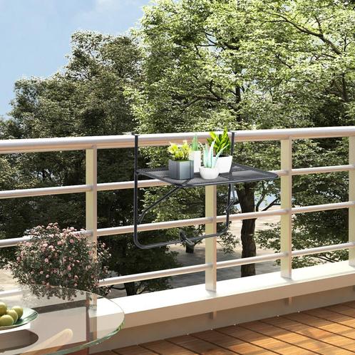 vidaXL Balkontafel 60x40 cm staal zwart, Tuin en Terras, Tuintafels, Nieuw, Metaal, Verzenden