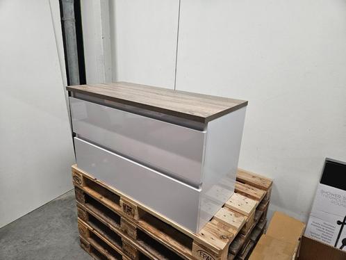 Badmeubel 100 x 46 cm glans wit met houten topblad, Huis en Inrichting, Badkamer | Badkamermeubels, Nieuw, Ophalen of Verzenden