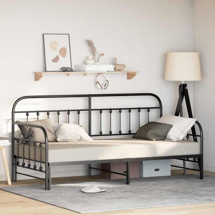 vidaXL Bedframe voor een daybed Zwart 90 x 190 cm, Huis en Inrichting, Slaapkamer | Bedden, Zwart, Nieuw, Metaal, Verzenden
