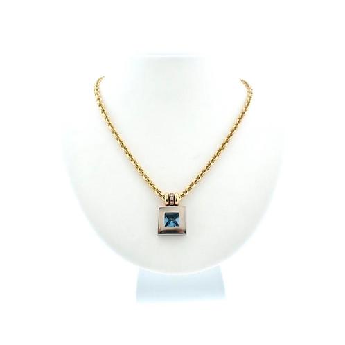 18 Krt. Bicolor gouden ketting met topaas en diamant; 0,0..., Sieraden, Tassen en Uiterlijk, Kettingen, Overige kleuren, Gebruikt