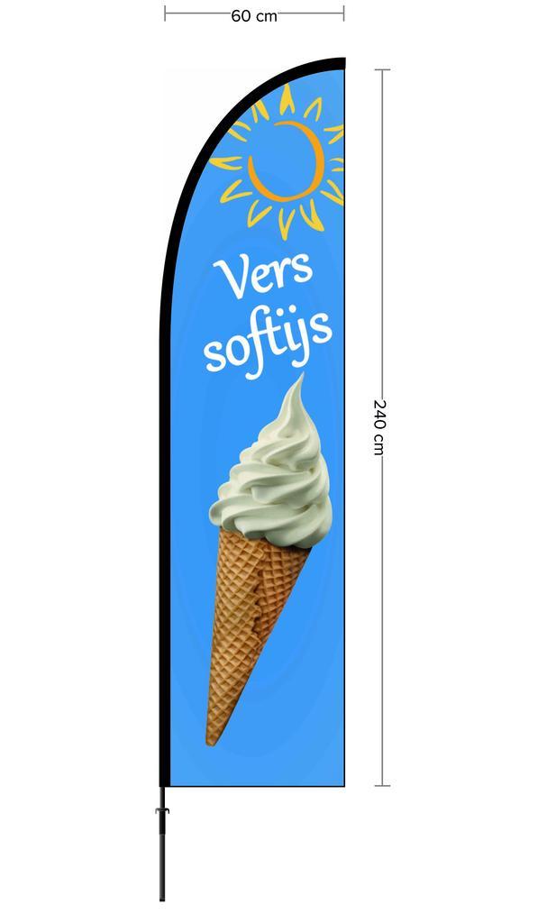 Beachvlag vers softijs ontwerp 1 doek 60x240cm, hoogte, Diversen, Vlaggen en Wimpels, Nieuw