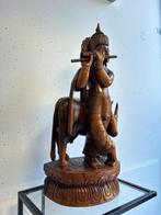 Beeld, Houten Beeld van Fluitspelende Krishna 62 cm - 62 cm