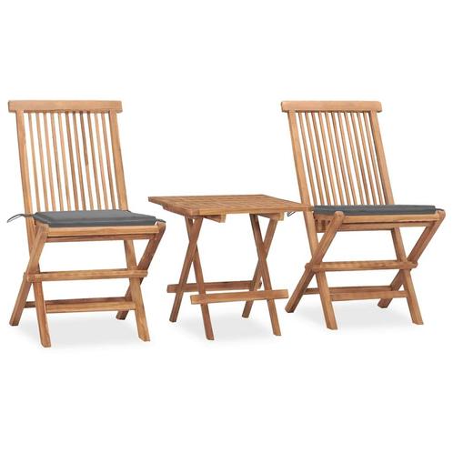 vidaXL 3-delige Tuinset inklapbaar met kussen massief, Tuin en Terras, Tuinsets en Loungesets, Tuinset, Nieuw, 2 zitplaatsen, Teakhout
