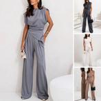Elegante effen kleur tweedelige set voor dames, Kleding | Dames, Jumpsuits, Verzenden, Zwart, Luxe Layers, Nieuw