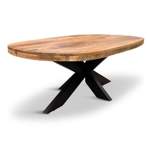 Salontafel Deens ovaal Björn mango incl. spinpoot, Huis en Inrichting, Tafels | Salontafels, 100 tot 150 cm, Ovaal, Nieuw, Overige materialen