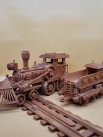 0 - Modeltrein (3) - Houten locomotief met aanhanger en, Hobby en Vrije tijd, Modeltreinen | Overige schalen, Nieuw