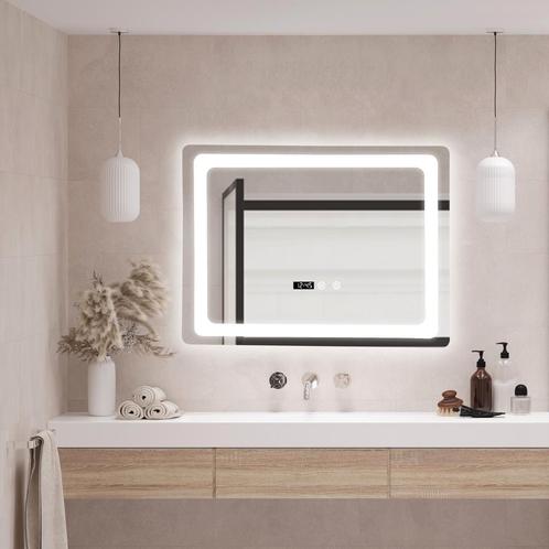 [pro.tec] LED spiegel Casoli 60x80x3,5 cm zilverkleurig, Huis en Inrichting, Woonaccessoires | Spiegels, Nieuw, Verzenden