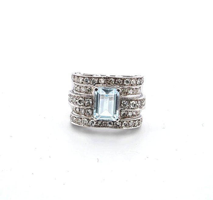 Ring - 18 karaat Witgoud - 3.60ct. tw. Aquamarijn - Diamant, Sieraden, Tassen en Uiterlijk, Ringen