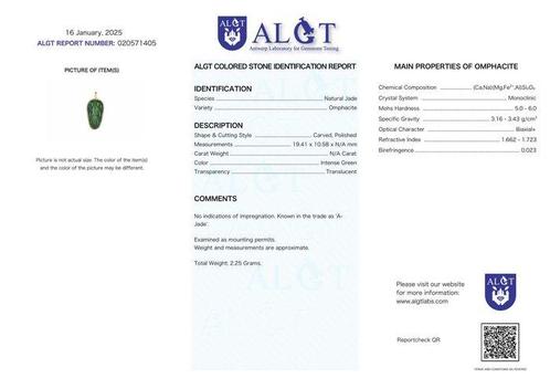 Geen Reserveprijs - ALGT Gecertificeerd - Onbehandelde Jade, Verzamelen, Mineralen en Fossielen