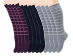 6 paar Kniekousen - Glitter - Gestreept - Paars-Marine-Grijs, Verzenden, Nieuw
