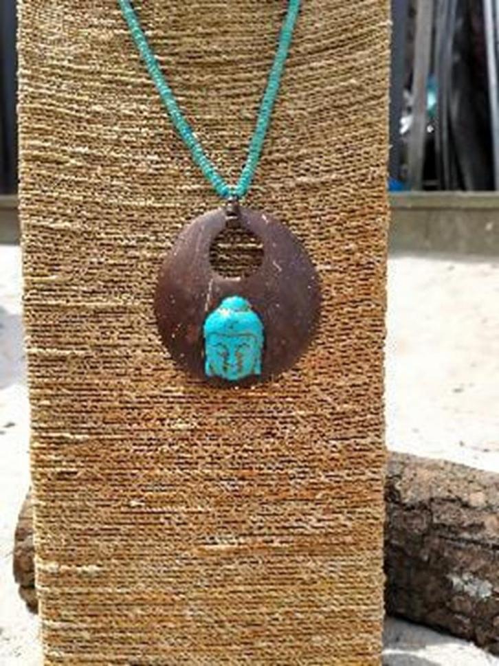 Ketting - grote met Boudha - met turqoise steentjes - hand, Sieraden, Tassen en Uiterlijk, Kettingen, Verzenden