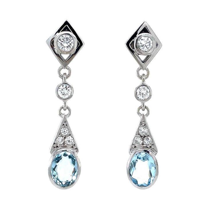 Witgouden vintage oorstekers met aquamarijn en diamant 14, Sieraden, Tassen en Uiterlijk, Oorbellen, Nieuw, Ophalen of Verzenden