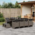 vidaXL 13-delige Tuinset met kussens poly rattan grijs, 2 zitplaatsen, Nieuw, Tuinset, Verzenden