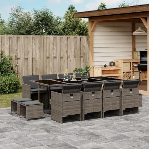 vidaXL 13-delige Tuinset met kussens poly rattan grijs, Tuin en Terras, Tuinsets en Loungesets, Tuinset, Nieuw, 2 zitplaatsen