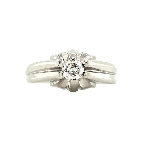Witgouden pinkring met diamant 18 karaat, Sieraden, Tassen en Uiterlijk, Ringen, Wit, Zo goed als nieuw, Goud, Verzenden