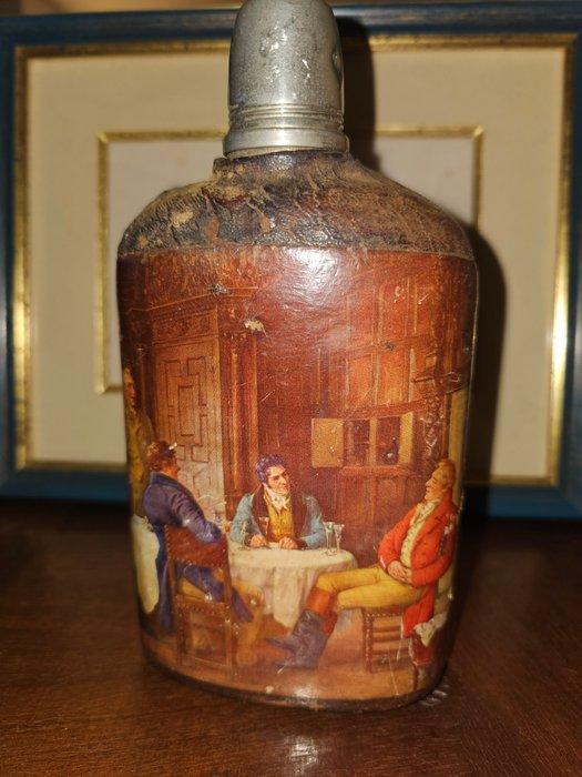 Flacon - glas bekleed met leer - Oude flacon, Antiek en Kunst, Curiosa en Brocante