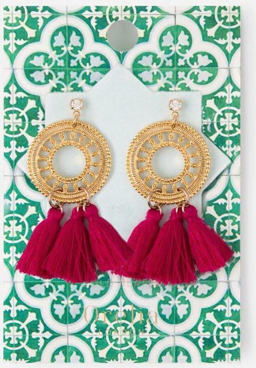 Orelia oorbellen - filigree rondje met 3 roze kwastjes -, Sieraden, Tassen en Uiterlijk, Oorbellen, Verzenden