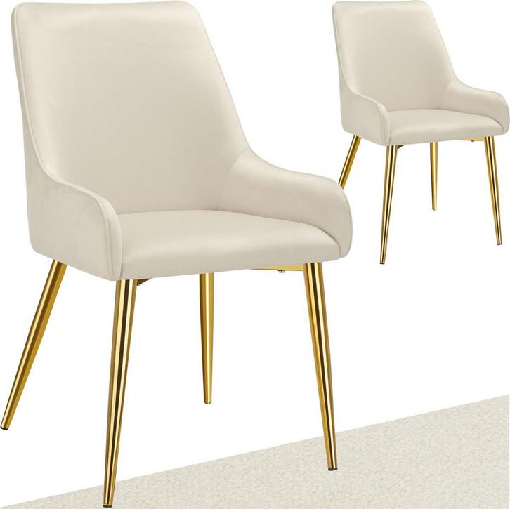 Eetkamerstoelen - Set van 2 - Fluweel - Beige - Tectake®, Huis en Inrichting, Stoelen, Zo goed als nieuw, Verzenden