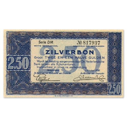 2,5 Gulden Zilverbon 1938 ZFr+, Postzegels en Munten, Bankbiljetten | Nederland, Verzenden