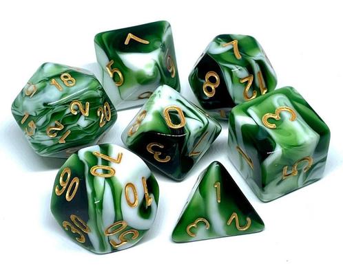 Polydice set - Green Hag, Hobby en Vrije tijd, Gezelschapsspellen | Bordspellen, Een of twee spelers, Drie of vier spelers, Vijf spelers of meer