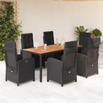 vidaXL 7-delige Tuinset met kussens poly rattan zwart, 6 zitplaatsen, Nieuw, Tuinset, Verzenden