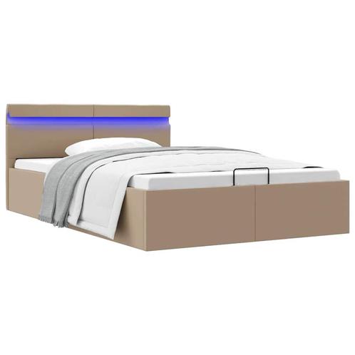 vidaXL Bedframe met opslag en LED kunstleer cappuccino, Huis en Inrichting, Slaapkamer | Bedden, 120 cm, 200 cm, Bruin, Twijfelaar