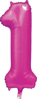 Fuchsia Cijfer Ballon 1 Jaar Glans 86cm, Verzenden, Nieuw