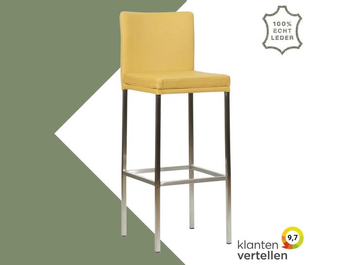 Leren barkruk Break hoog - Toledo Lemon (geel) - Poten, Huis en Inrichting, Barkrukken, 90 cm of meer, 1 kruk, Nieuw, Leer, Ophalen of Verzenden