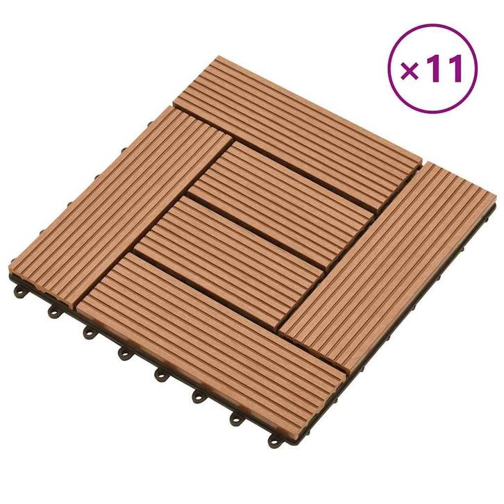 vidaXL Terrastegels 11 stuks 30 x 30 cm WPC 1 m2 bruin, Doe-het-zelf en Verbouw, Vloerdelen en Plavuizen, Nieuw, Verzenden