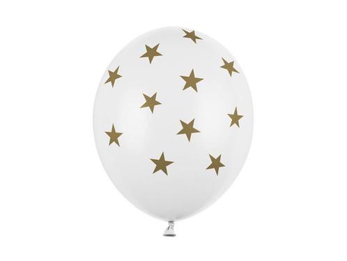 Witte Ballonnen Gouden Sterren 30cm 6st, Hobby en Vrije tijd, Feestartikelen, Nieuw, Verzenden