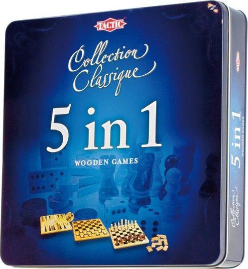 Tactic 5 in 1 Hout - Schaken - Dammen - Tic Tac Toe - Backga, Hobby en Vrije tijd, Gezelschapsspellen | Bordspellen, Nieuw, Verzenden
