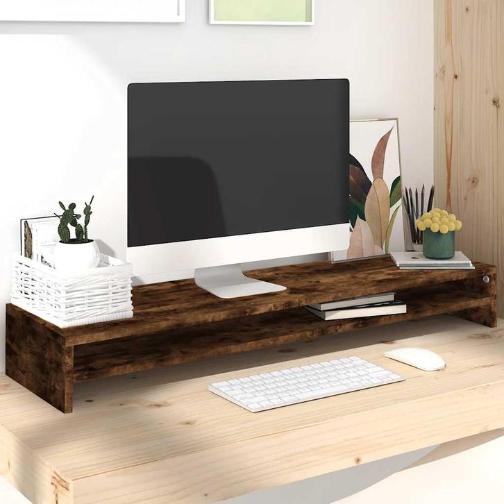 vidaXL Monitorstandaard 100x24x13 cm bewerkt hout gerookt, Audio, Tv en Foto, Televisie-accessoires, Nieuw, Verzenden
