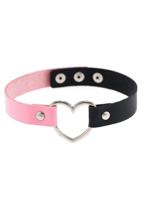 Choker Roze Zwart Hartje Pu Leer Collar Ketting Hart Halsban, Sieraden, Tassen en Uiterlijk, Kettingen, Roze, Nieuw, Verstelbaar