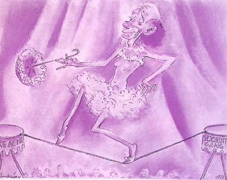 Spotprent Henri Marchant als circus atleet loopt weg van..., Antiek en Kunst, Kunst | Litho's en Zeefdrukken, Verzenden