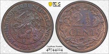Koningin Wilhelmina Proof 2 1/2 cent 1912 PR66 BN PCGS