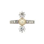 Witgouden ring met parel en diamant 14 krt, Verzenden, Wit, Zo goed als nieuw, Met parel