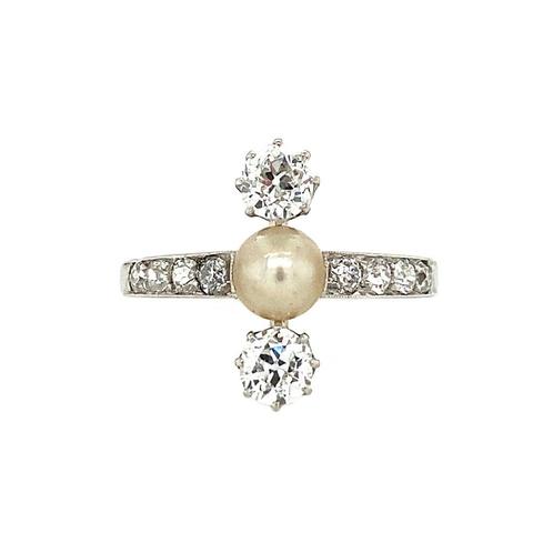 Witgouden ring met parel en diamant 14 krt, Sieraden, Tassen en Uiterlijk, Ringen, Wit, Zo goed als nieuw, Met parel, Goud, Verzenden